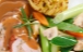Gefülltes Leipziger Schweinefilet mit einer Pilzfarce in Rosmarinrahmsauce, frisches Marktgemüse  und geflämmte Spritzkartoffeln